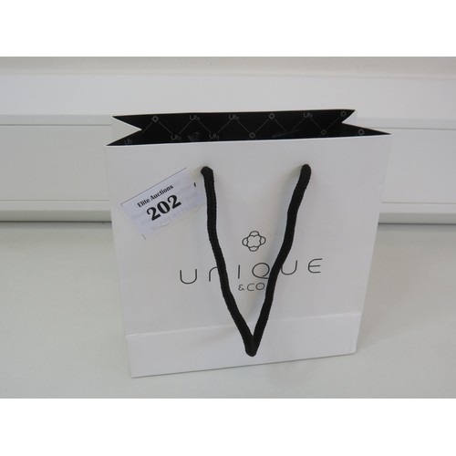 202 - Three pairs of Unique & Co boxed 925 silver earrings - as new with bag.