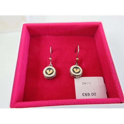 215 - Two pairs of Linda Macdonald 925 silver & gold drop earrings boxed as new.