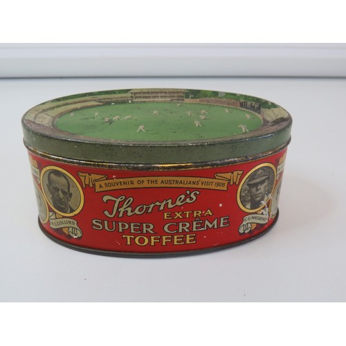 281 - Rare 1926 Thornes Toffee Commemorative Ashes Cricket tin in good condition.