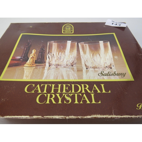 143 - Boxed set of 6 Cathedral crystal glasses and a silver plated pedestal bowl