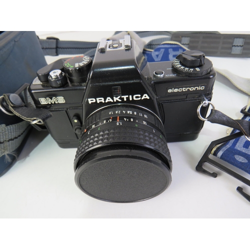 144 - Praktica BMS electronic camera with two lenses, flash and original carry case