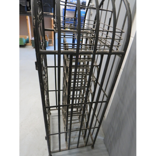 330 - Vintage wrought iron rack - holds 24 bottles plus glasses - 114cm tall