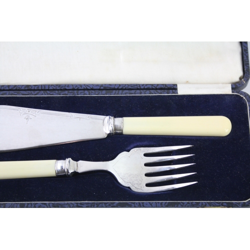 455 - Vintage Silver Plate Cutlery Sets, Fish Service & Forked Knife 1895G X 2