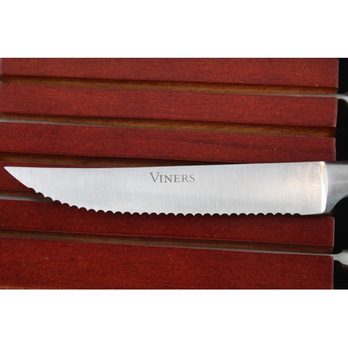 460 - Viners Knife Set 8 Piece Stainless Steel & Wooden Canteen 2222G