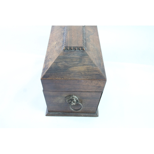 482 - Antique Tea Caddy Wooden Box with Lion Head Handles