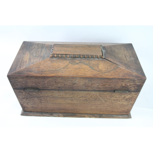 482 - Antique Tea Caddy Wooden Box with Lion Head Handles