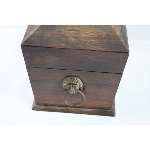 482 - Antique Tea Caddy Wooden Box with Lion Head Handles