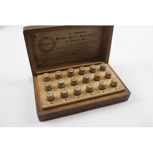 518 - Antique Jewellers Watchmakers Bar & Pillar Screws For Geneva Wooden Work Box