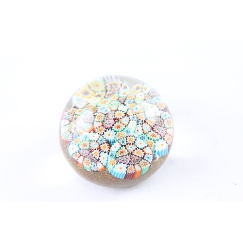 541 - Vintage Millefiori Glass Floral & Mica Round Paperweight