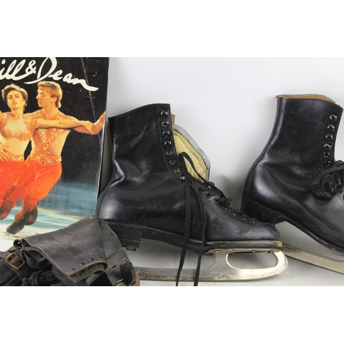 576 - Vintage Torvill & Dean Book with Vintage & Antique Ice Skates