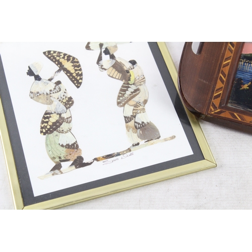 583 - Vintage Collectable Butterfly Wing Framed Artwork & Tray