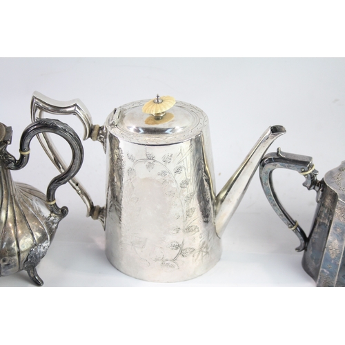 604 - Vintage Silver Plate Teapots Of Various Size And Style X 4 2700G