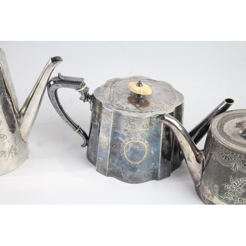 604 - Vintage Silver Plate Teapots Of Various Size And Style X 4 2700G