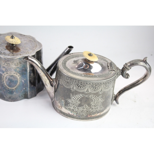 604 - Vintage Silver Plate Teapots Of Various Size And Style X 4 2700G