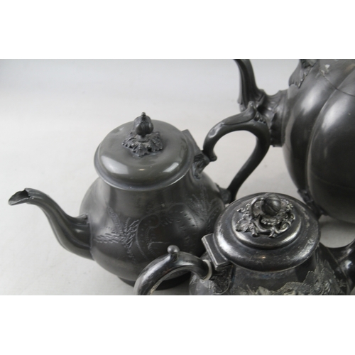 607 - Teapots Of Various Styles And Sizes Inc Melon Shaped, Floral Detail…