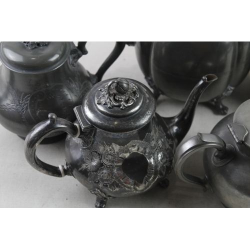 607 - Teapots Of Various Styles And Sizes Inc Melon Shaped, Floral Detail…