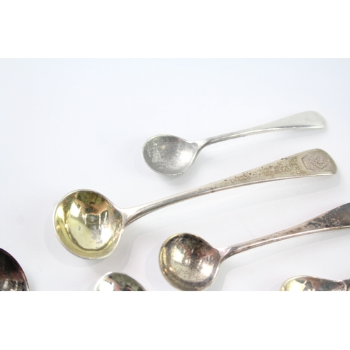 635 - 9 X Antique / Vintage .925 Sterling Silver Condiment Spoons Inc Georgian (49G)