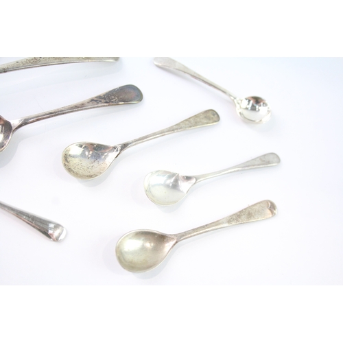 635 - 9 X Antique / Vintage .925 Sterling Silver Condiment Spoons Inc Georgian (49G)