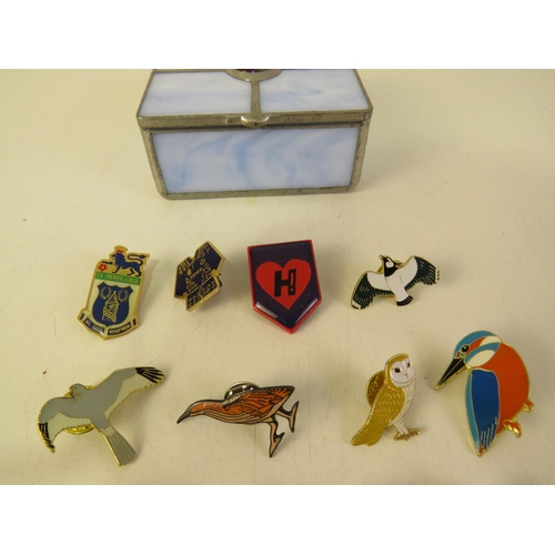 171 - Jewellery box with assorted pin badges