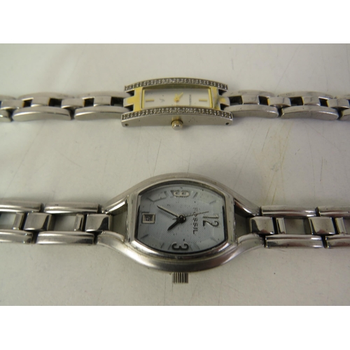 178 - Five ladies watches including Fossil, Guess, Katherine Hamnett