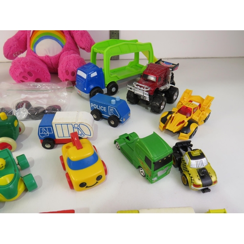 198 - Job lot of cars, toys, care bear