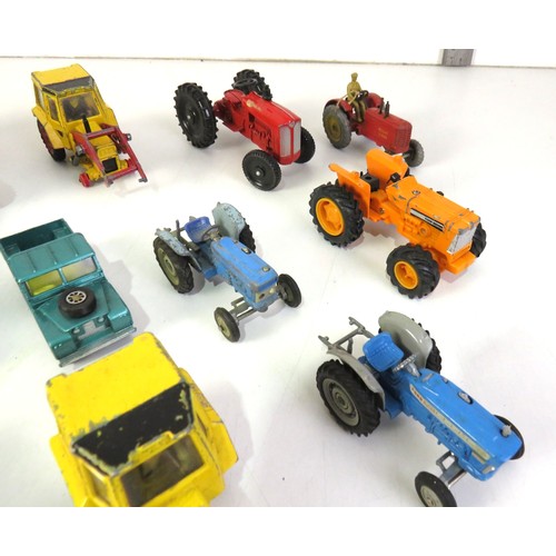 278 - Vintage playworn diecast tractors and vehicles, Triang, Dinky, Corgi etc.