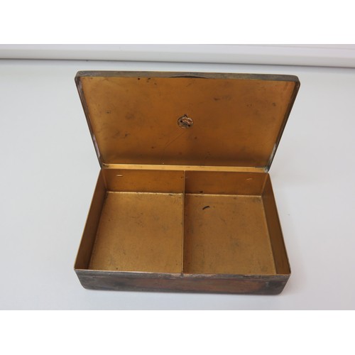 222 - Vintage brass cigarette box with logo to lid 