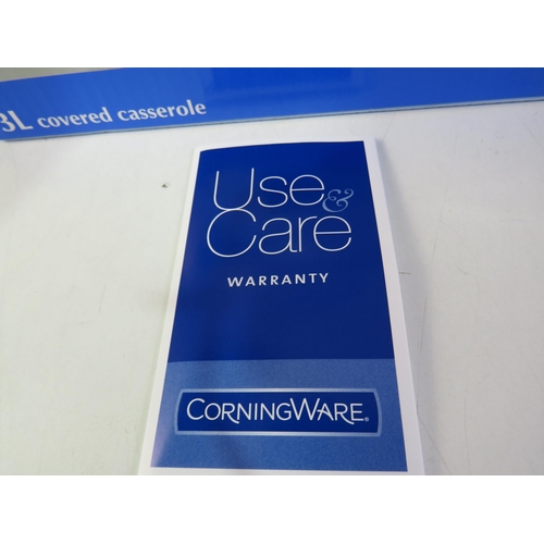 364 - Three 3ltr corningware covered casseroles brand new 10 year warranty- untested