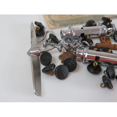 16 - Bag of various items including a propellor corkscrew, whistles, police buttons etc