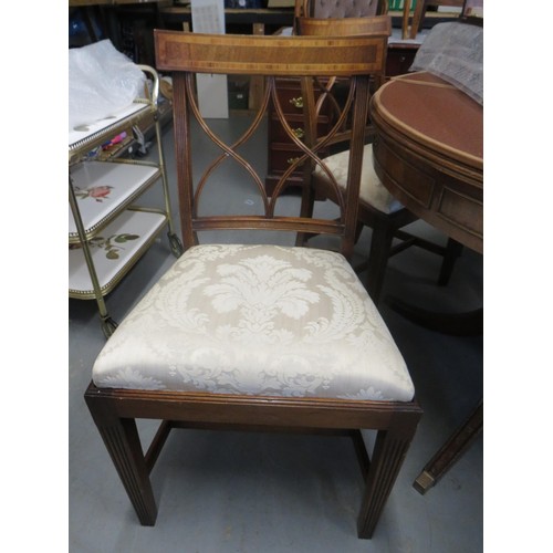 394 - Antique drum table with six regency style denny chairs upholstered seats