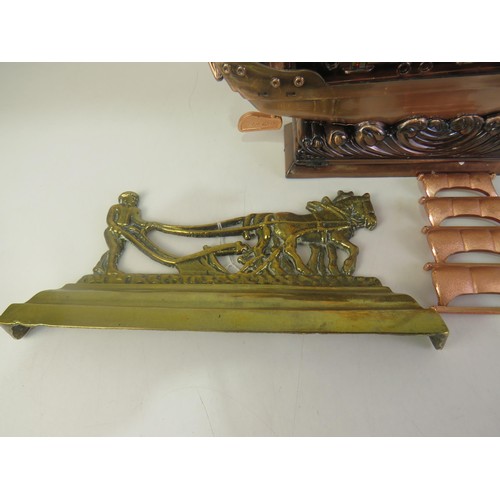 423 - Brass fireside ornaments and ship lighter