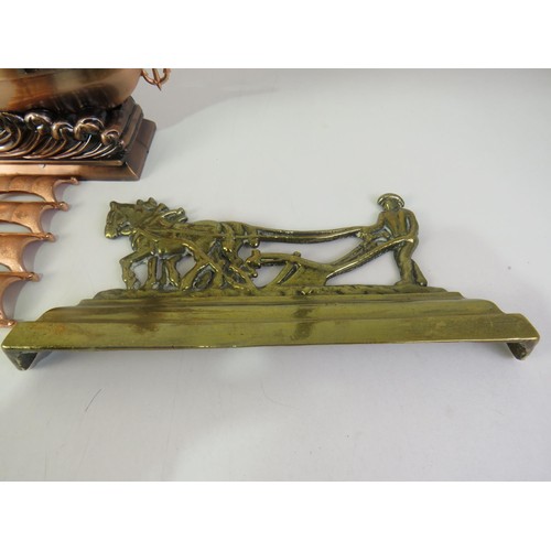 423 - Brass fireside ornaments and ship lighter