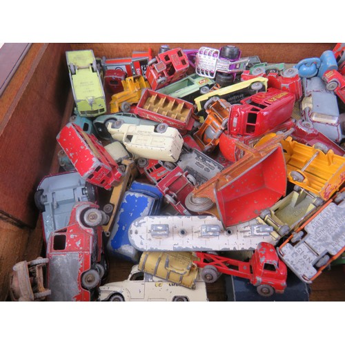 200 - Antique wooden writing box full of vintage playworn diecast Matchbox Lesney.