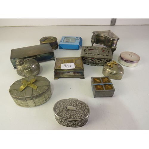 263 - Selection of assorted vintage trinket boxes and  set of Paua coasters.