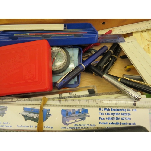 119 - Box of pens, pencils and rulers etc