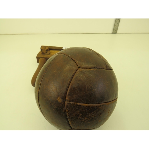 120 - Vintage leather football and wooden rattle