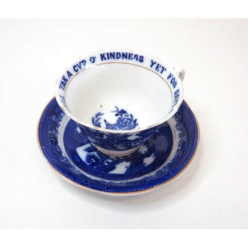 65 - Antique Heathcote China Blue & White transfer willow pattern  