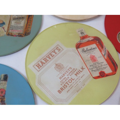 73 - A set of six glass drinks advertising coasters and boxed set of 4 coasters from Re-cycled old 78's.