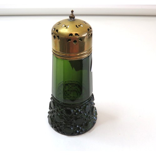 76 - Edwardian Hobnail pattern green glass sugar shaker.