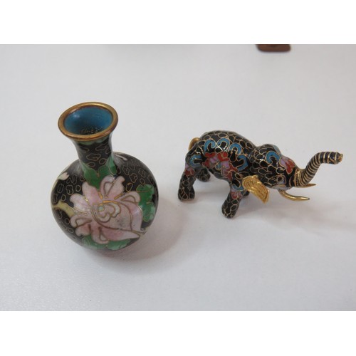 90 - Collectables to include Miniature cloisonne  elephant, carved soapstone netsuke monkey, malachite ca... 