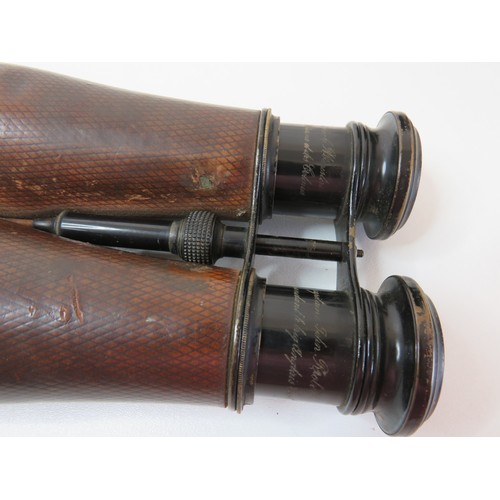 92 - A pair of Antique WWI French Navy long range leather wrapped Binoculars with original case - Fournis... 