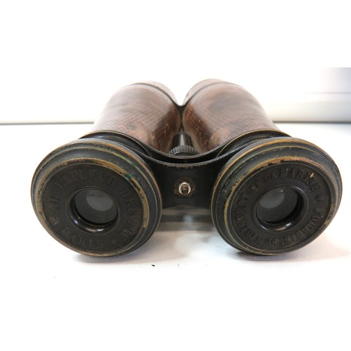 92 - A pair of Antique WWI French Navy long range leather wrapped Binoculars with original case - Fournis... 