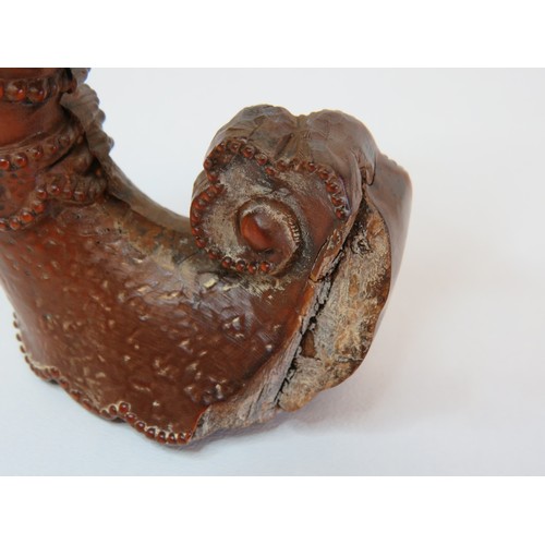 99 - Chinese carved Boxwood Lotus flower hand and Yuanbao coin Elephant statue.