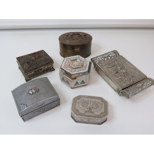 95 - Six vintage & antique trinket boxes includes Art Deco, Mother of Pearl and Oriental.