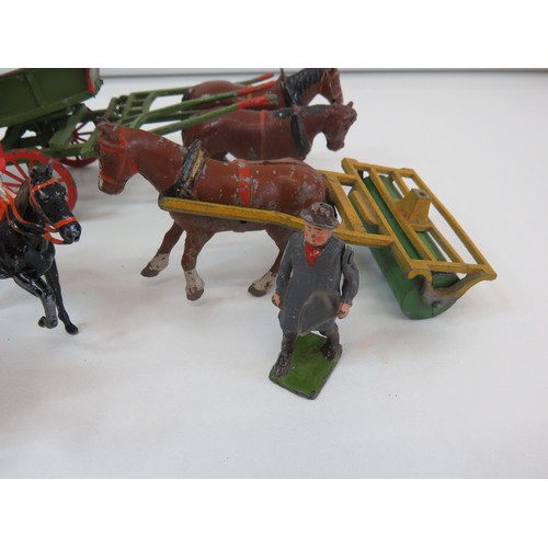 277 - Vintage Britains lead toys to include Huntsman on horse,  horses, cart etc.