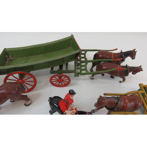 277 - Vintage Britains lead toys to include Huntsman on horse,  horses, cart etc.