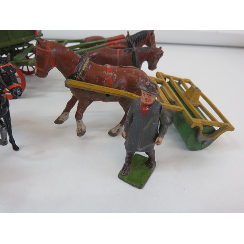 277 - Vintage Britains lead toys to include Huntsman on horse,  horses, cart etc.