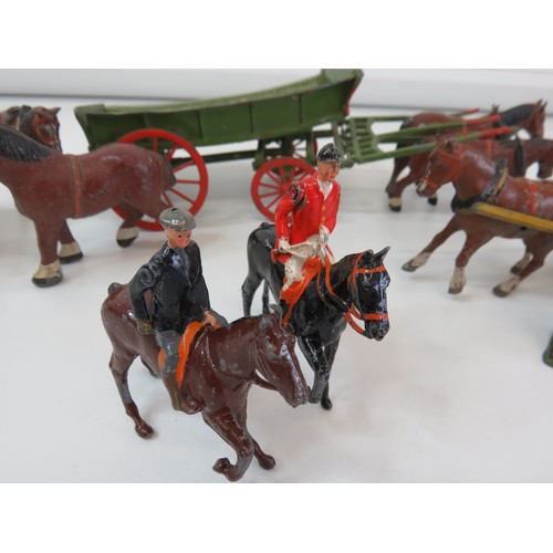 277 - Vintage Britains lead toys to include Huntsman on horse,  horses, cart etc.