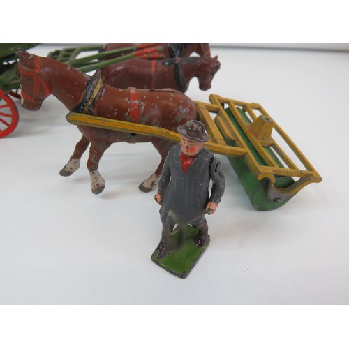 277 - Vintage Britains lead toys to include Huntsman on horse,  horses, cart etc.