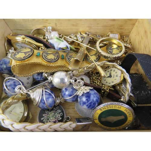 167 - Small wooden box and contents to include jewellery and watches.